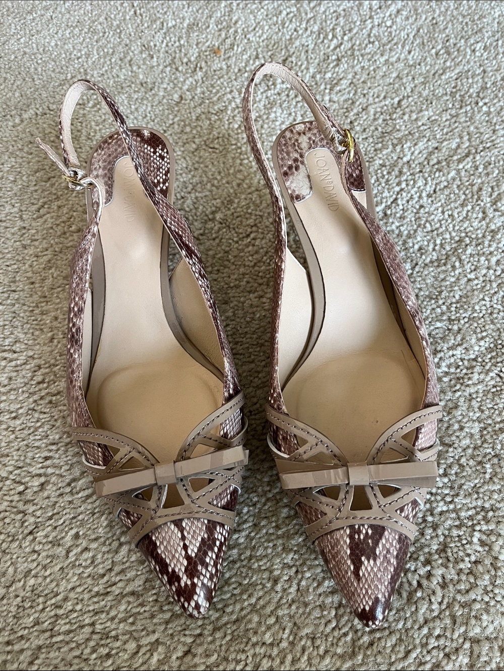 Joan & David Taupe Snake-Print Slingback Pumps